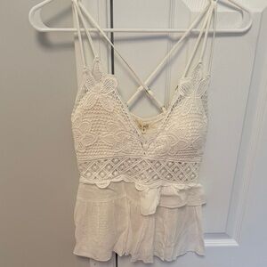 LA MIEL Ivory Lace Crochet Ruffle Tank Top- SIZE SMALL!